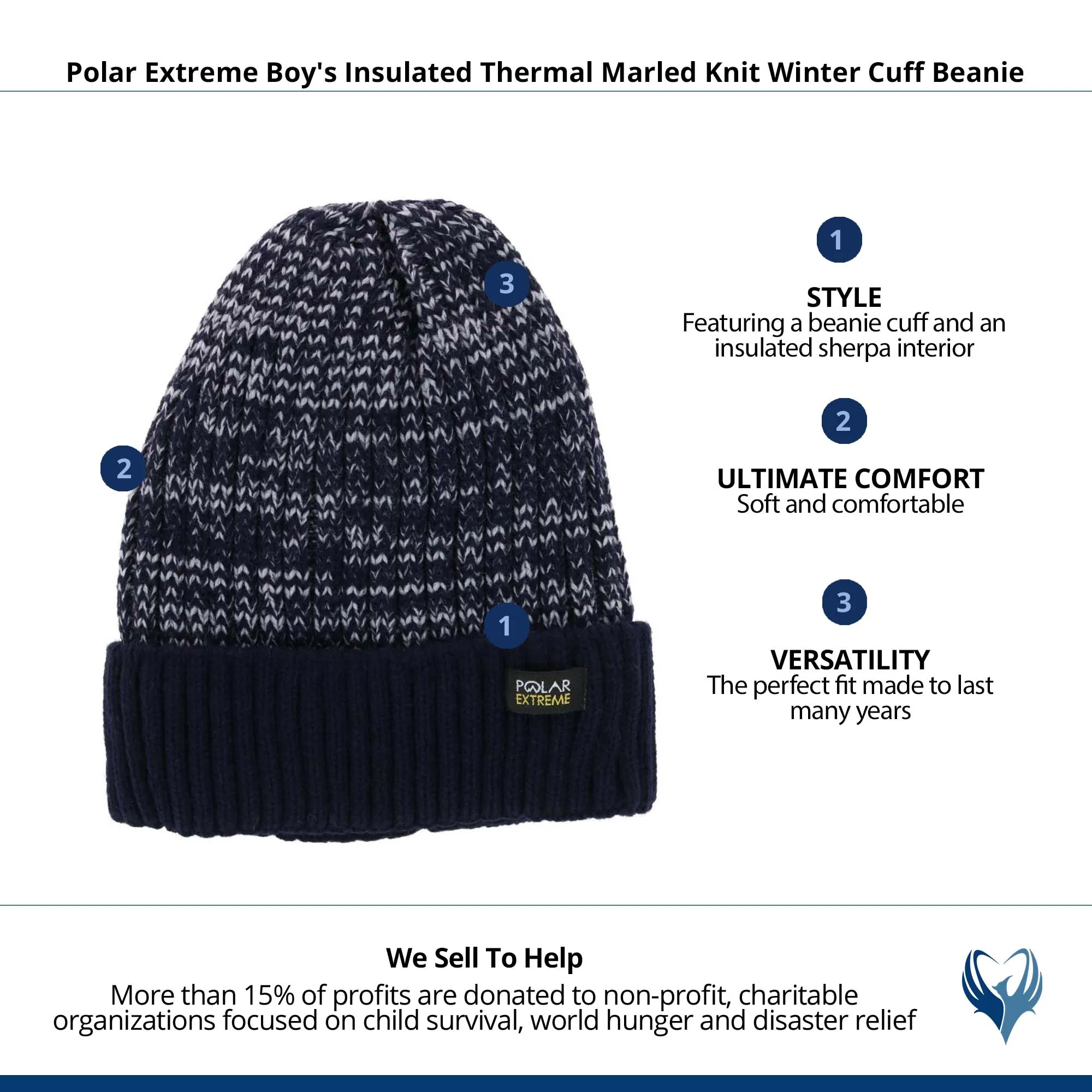 Polar Extreme Boy's Insulated Thermal Marled Knit Winter Cuff Beanie