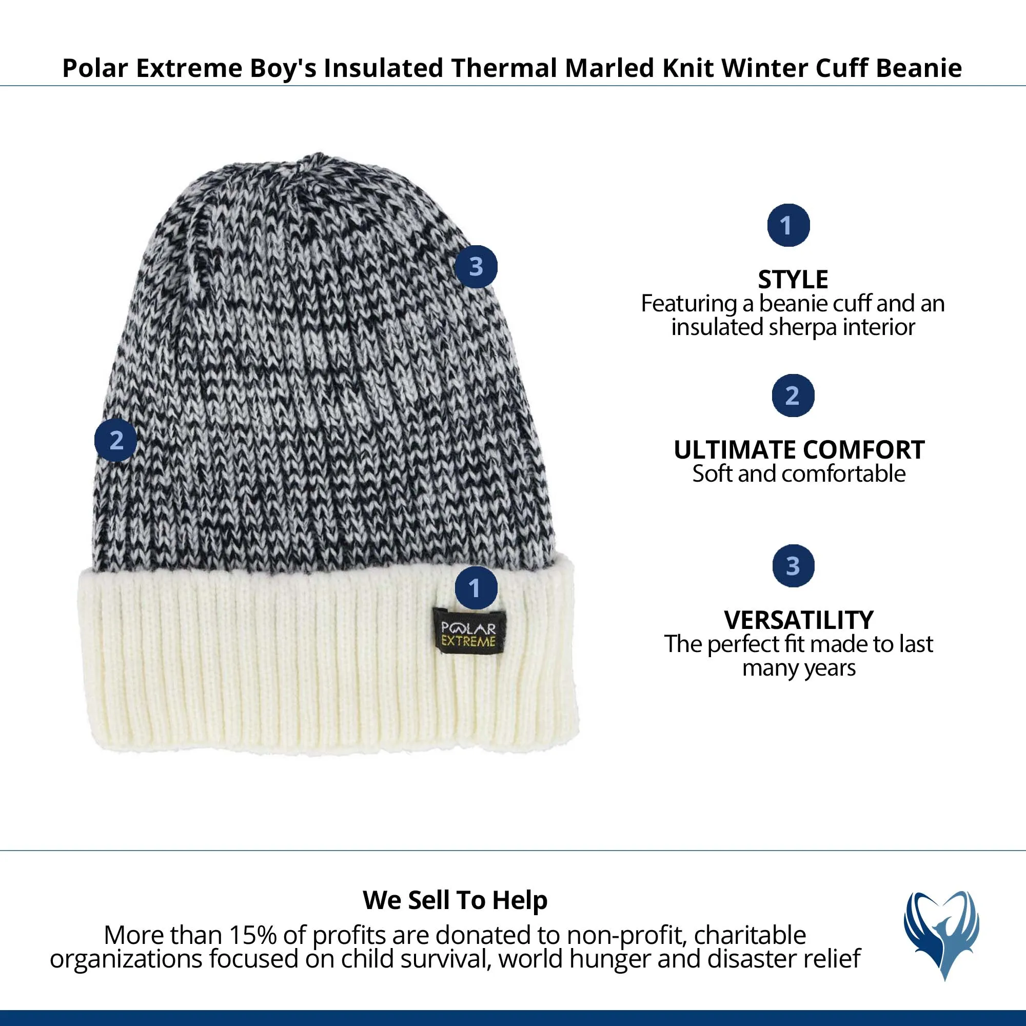 Polar Extreme Boy's Insulated Thermal Marled Knit Winter Cuff Beanie