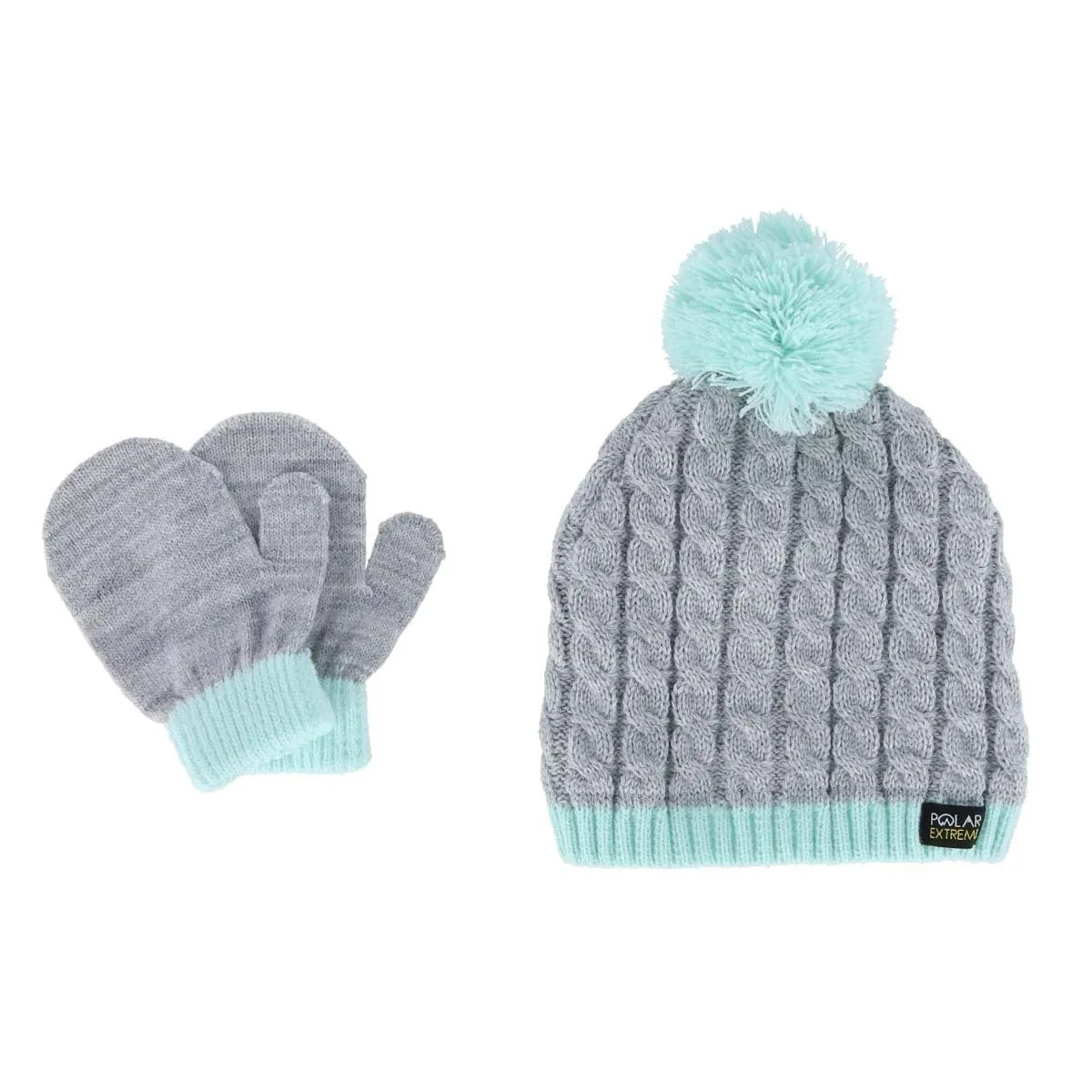 Polar Extreme Kids' Infant Cable Knit Winter Beanie and Mitten Set