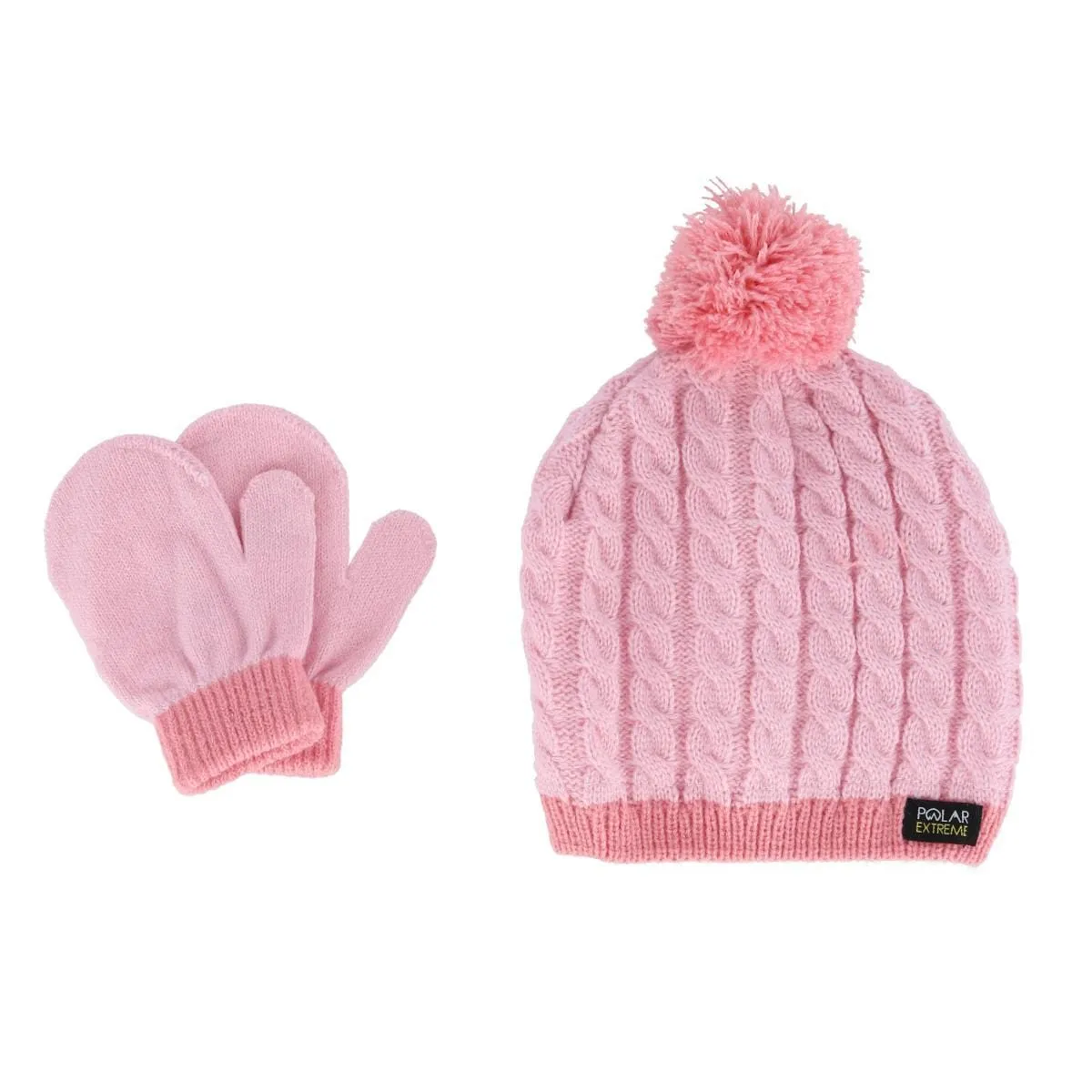 Polar Extreme Kids' Infant Cable Knit Winter Beanie and Mitten Set