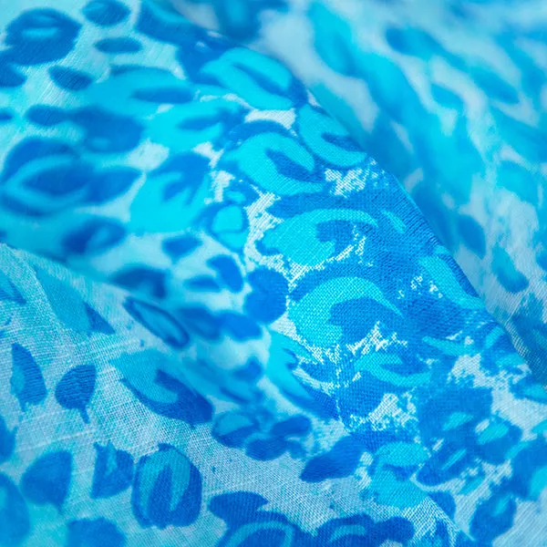 Printed Modal Linen Silk Scarf in Turquoise Florettes