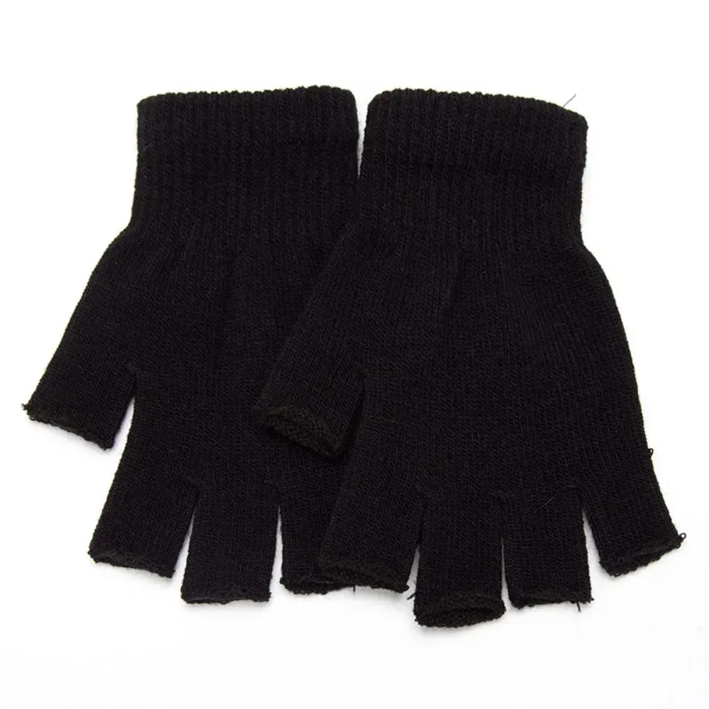 Sohiwoo Black Knitted Thermal Half Finger Gloves Women Men Autumn Winter Outdoor Driving Fingerless Gloves Touchscreen Work Mittens