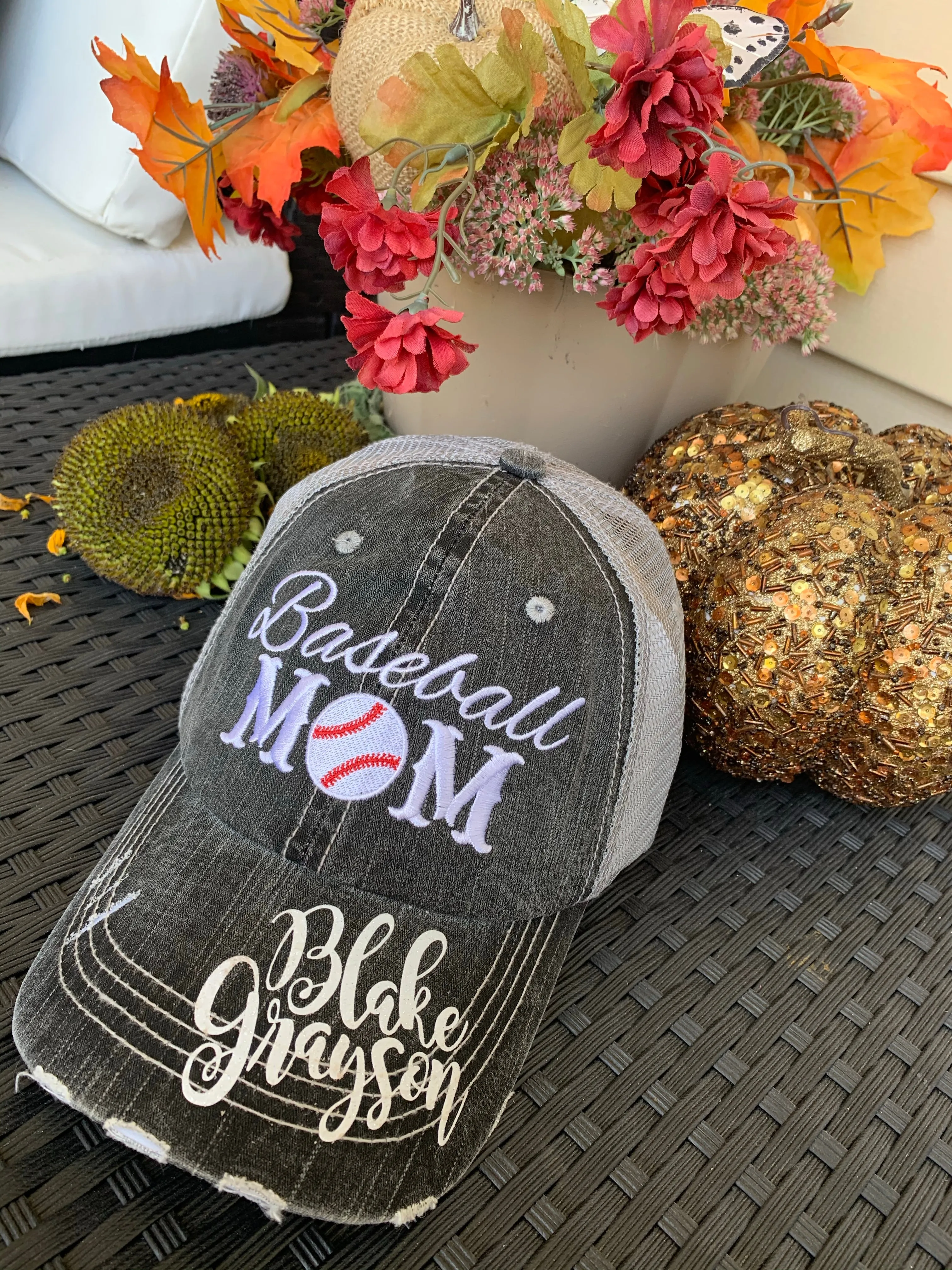 Sports mom Hats! Mom trucker caps-Customize-number-names-BLING! Hockey sticks. Mama. Womens distressed adjustable caps. Hockey mom.