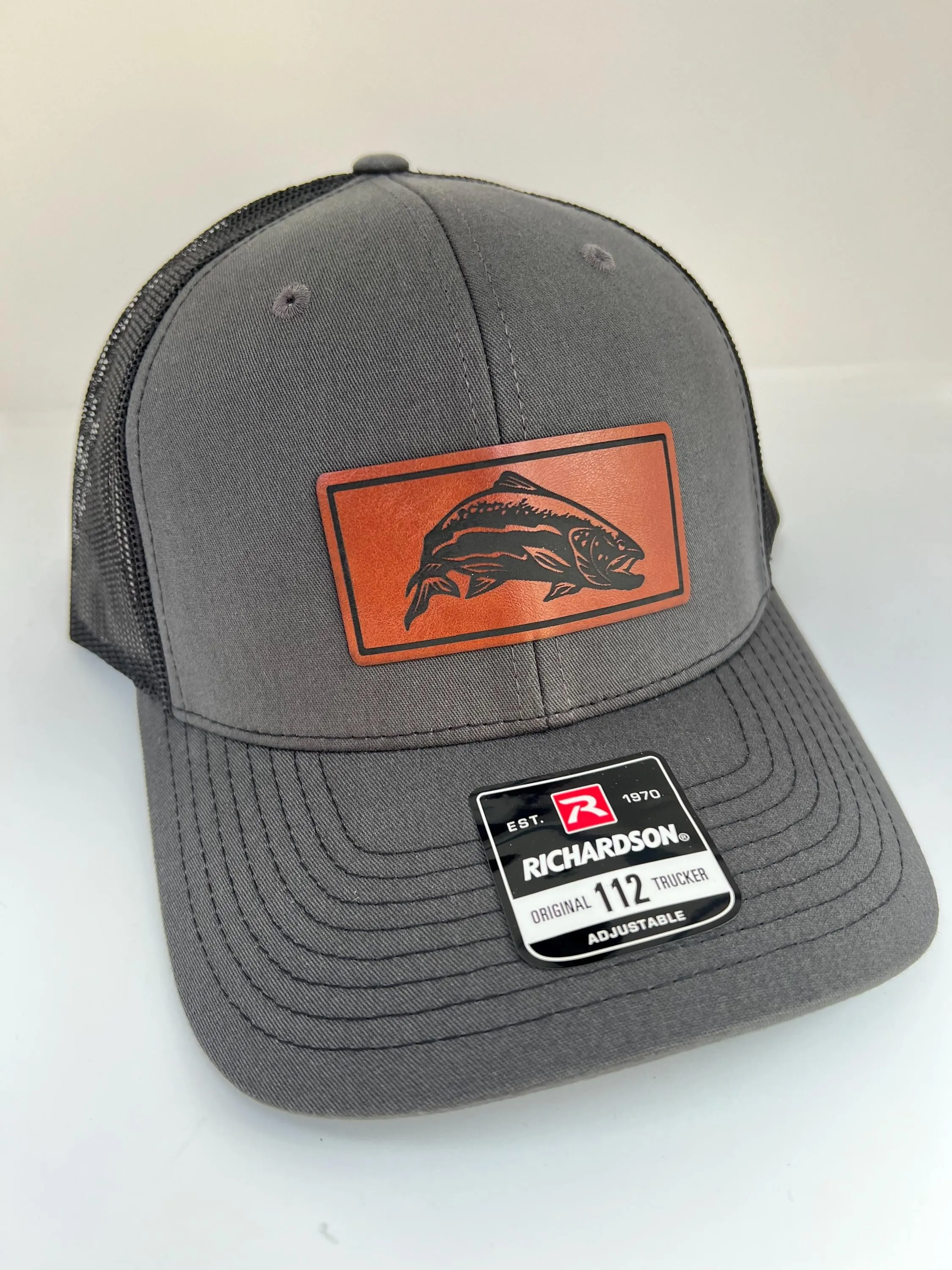 Trout Fishing Hat | Great Gift for Trout Fishermen | Trout Fishing | Richardson 112 Leather Patch Trucker | Great Dad gift | Christmas Gift