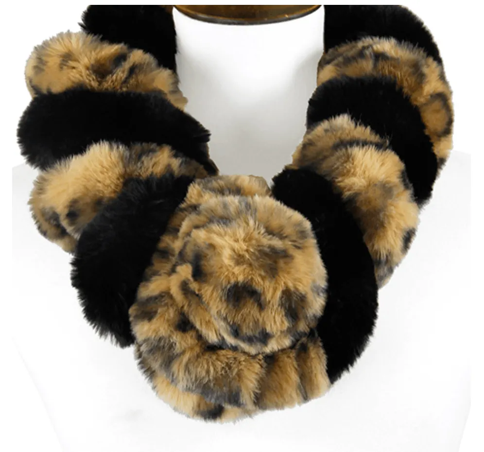 Twisted Leopard & black Faux Fur Scarf