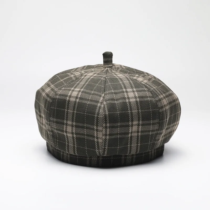 Vintage checked wool beret black and white checked pumpkin hat