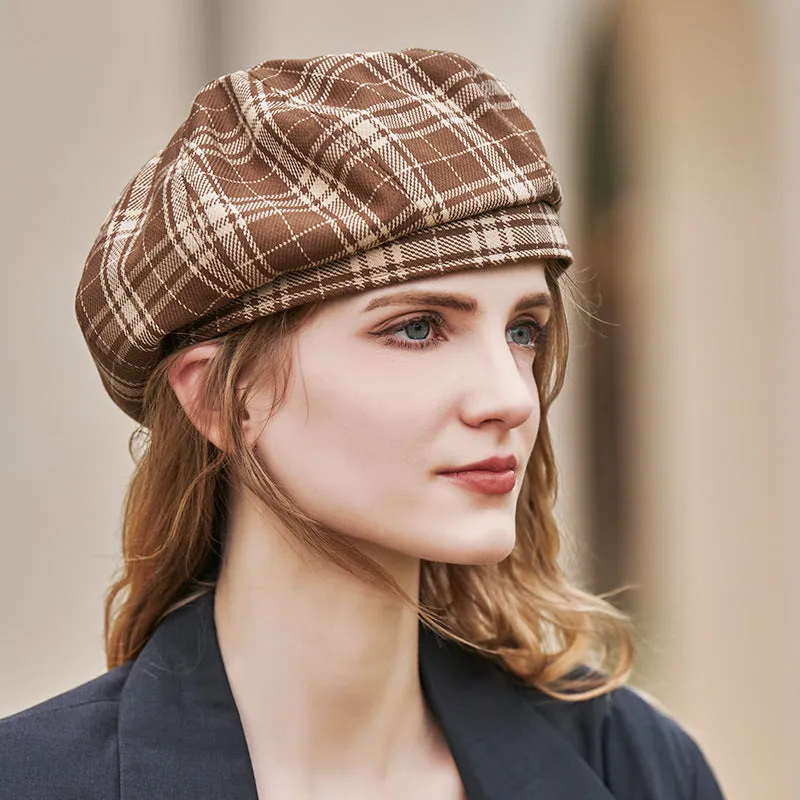 Vintage checked wool beret black and white checked pumpkin hat