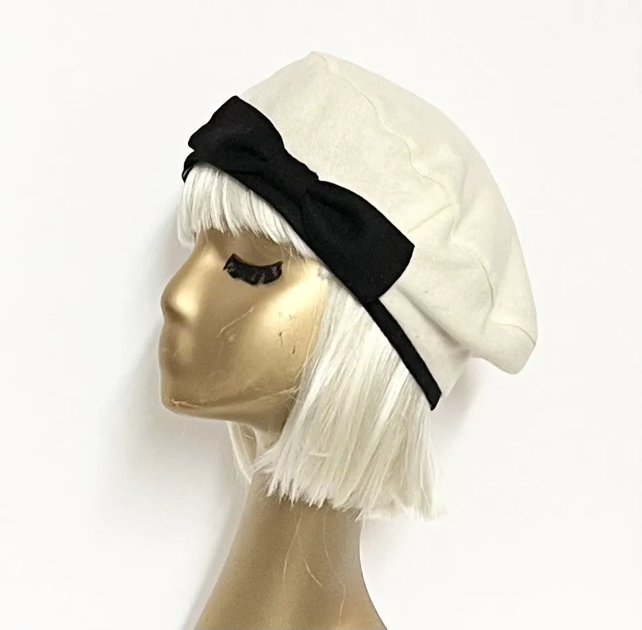 White Beret Hat Bow