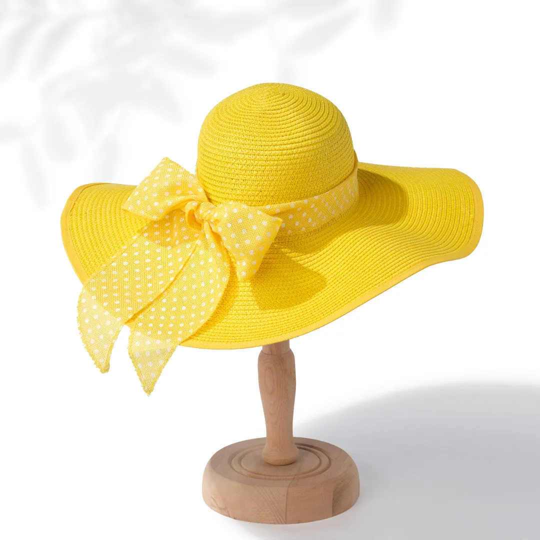 Wide Brim Sun Hats for Women - Floppy Straw Hat with Heart Shape Glasses - Foldable Large Summer Hat - Big Roll Up Beach Cap - UPF 50  ( Yellow ) - FUNCREDIBLE