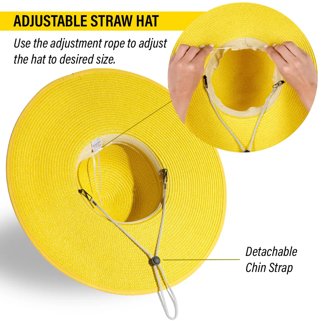 Wide Brim Sun Hats for Women - Floppy Straw Hat with Heart Shape Glasses - Foldable Large Summer Hat - Big Roll Up Beach Cap - UPF 50  ( Yellow ) - FUNCREDIBLE