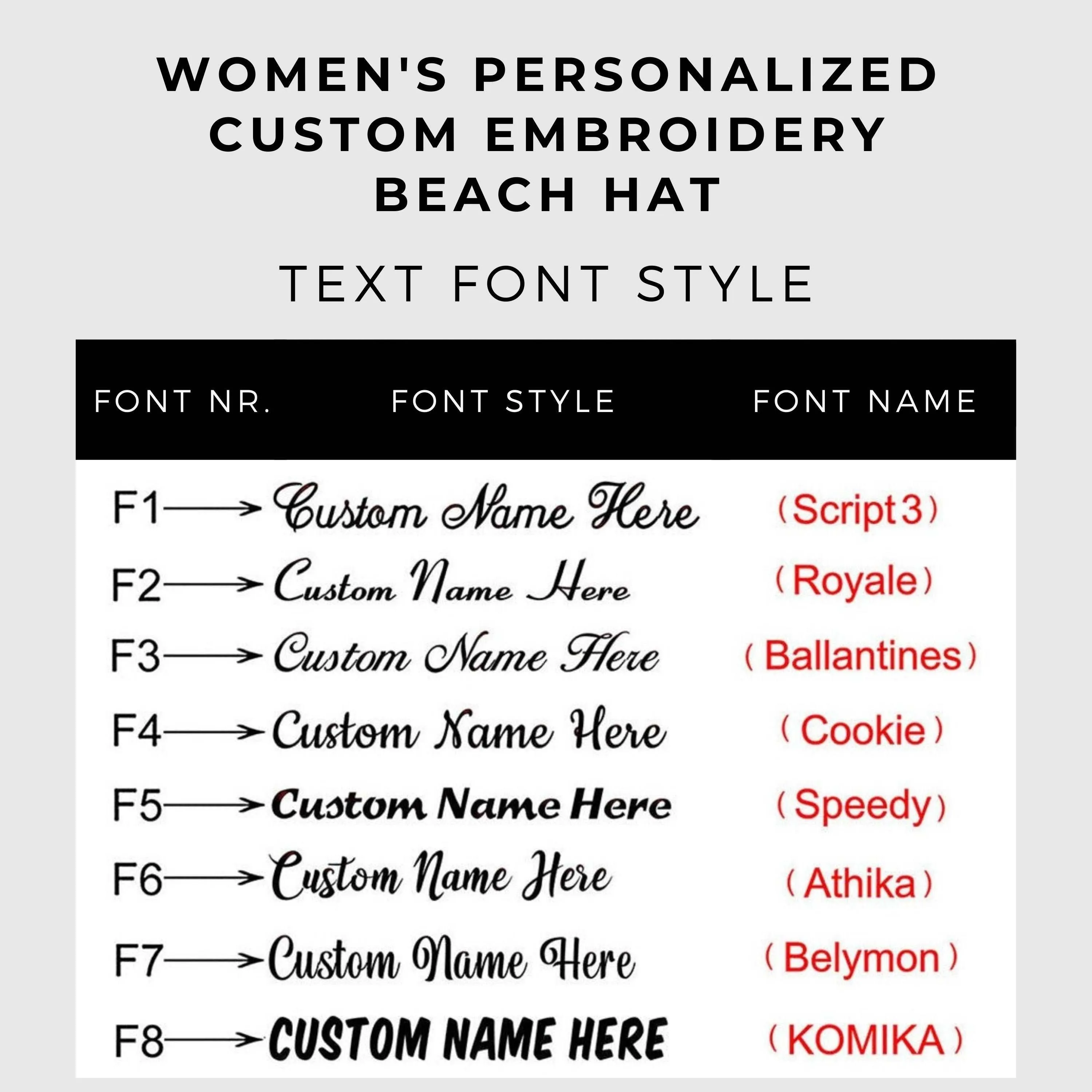 Women's Personalized Custom Embroidery Beach Hat