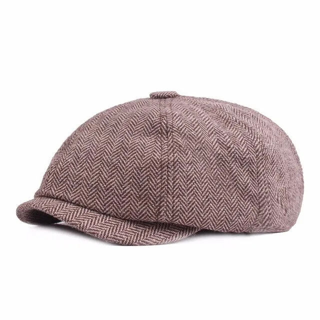 Wool Newsboy Caps Men Herringbone Flat Caps Gatsby Cap