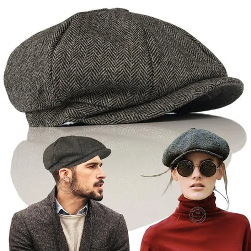 Wool Newsboy Caps Men Herringbone Flat Caps Gatsby Cap